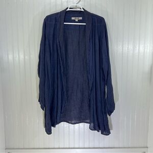 Flax Deep Blue Open Front Linen Cardigan Size Large Lagenlook Artsy Layering Top